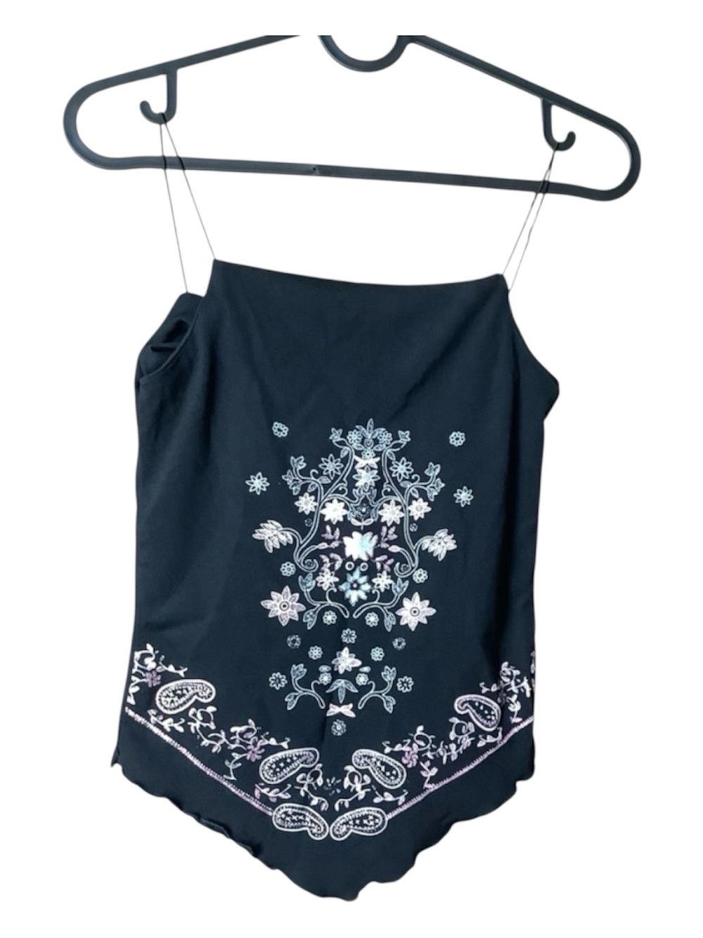 Vintage 90s Black Paisley Handkerchief Cami XS